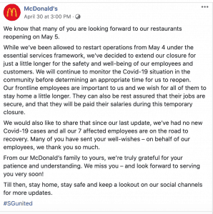 Latest Update on Singapore McDonald 30th April